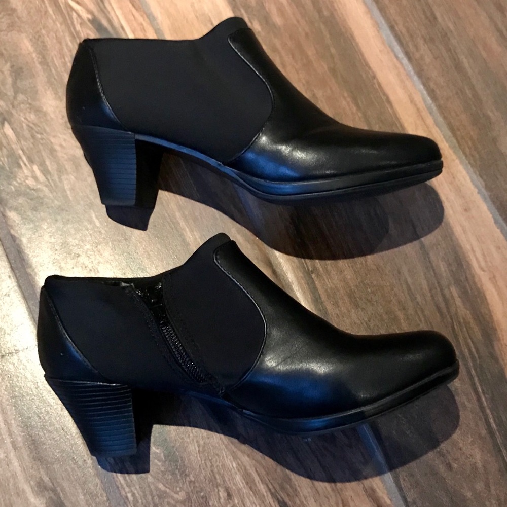 Real Black Leather Ankle Heeled Boots Size 6